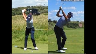 Justin Thomas golf swing  Long Iron faceon amp downtheline July 2017 [upl. by Atinyl]